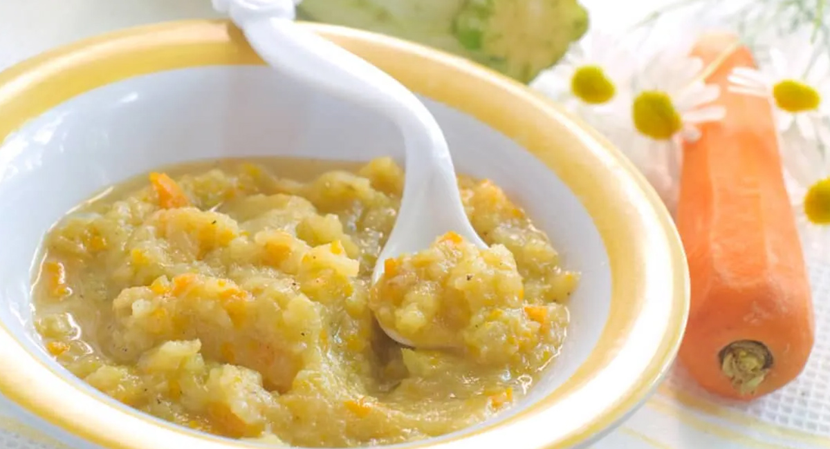 Puré de verduras suave con huevo cocido