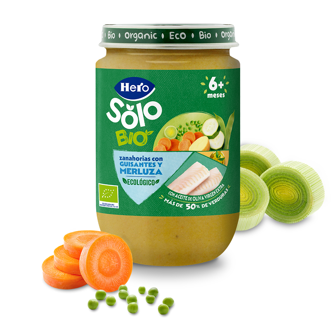 Tarrito Hero Solo Bio zanahoria guisantes y merluza