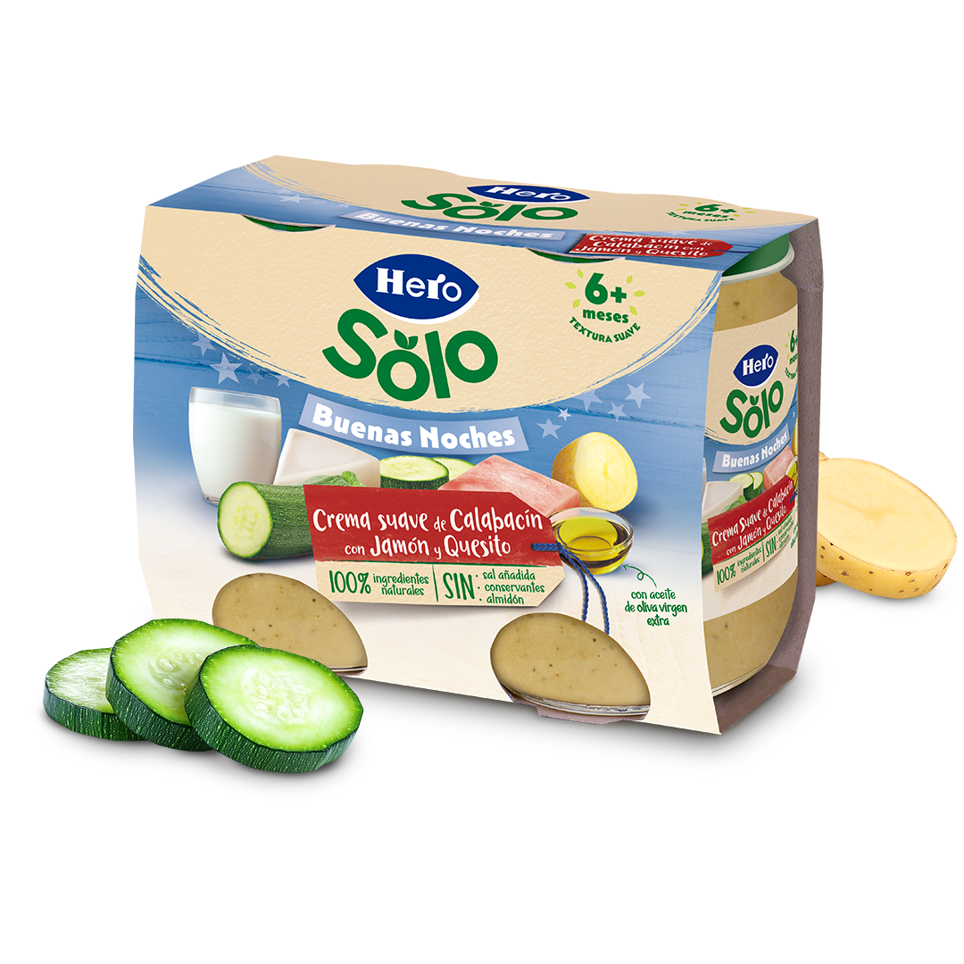 Tarrito Hero Solo crema suave de calabacín con jamón y quesito