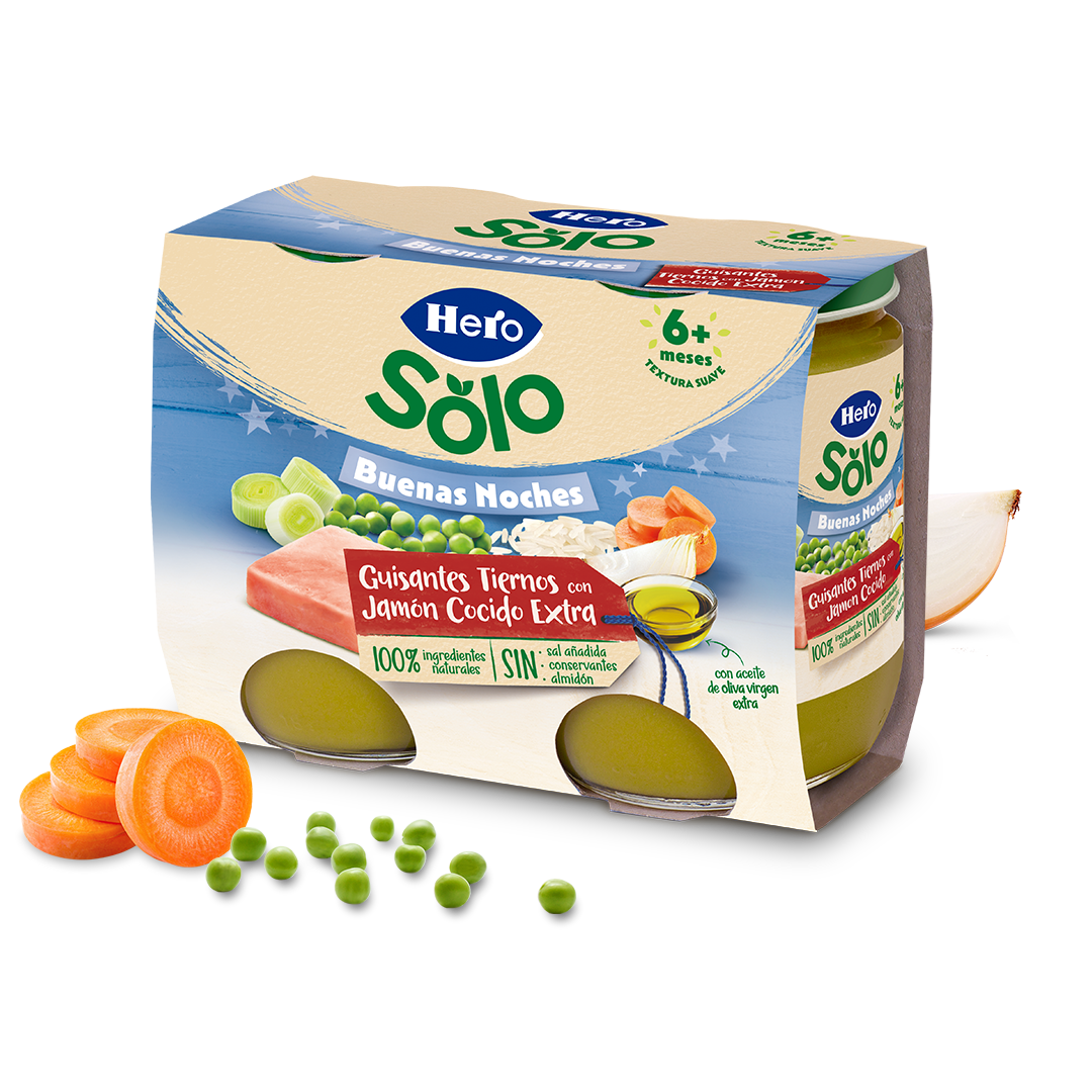 Tarrito Hero Solo guisantes tiernos con jamón cocido extra