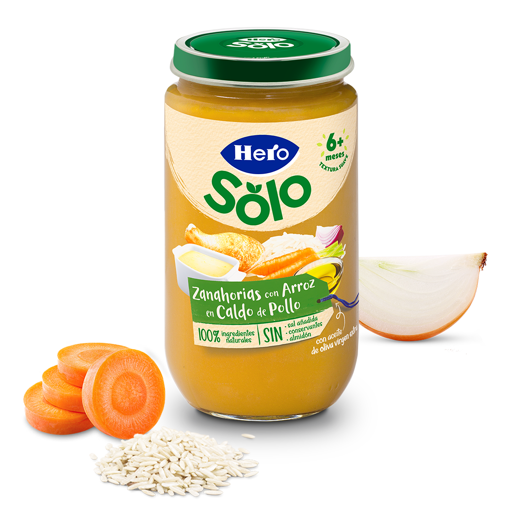 Tarrito Hero Solo zanahorias con arroz en caldo de pollo