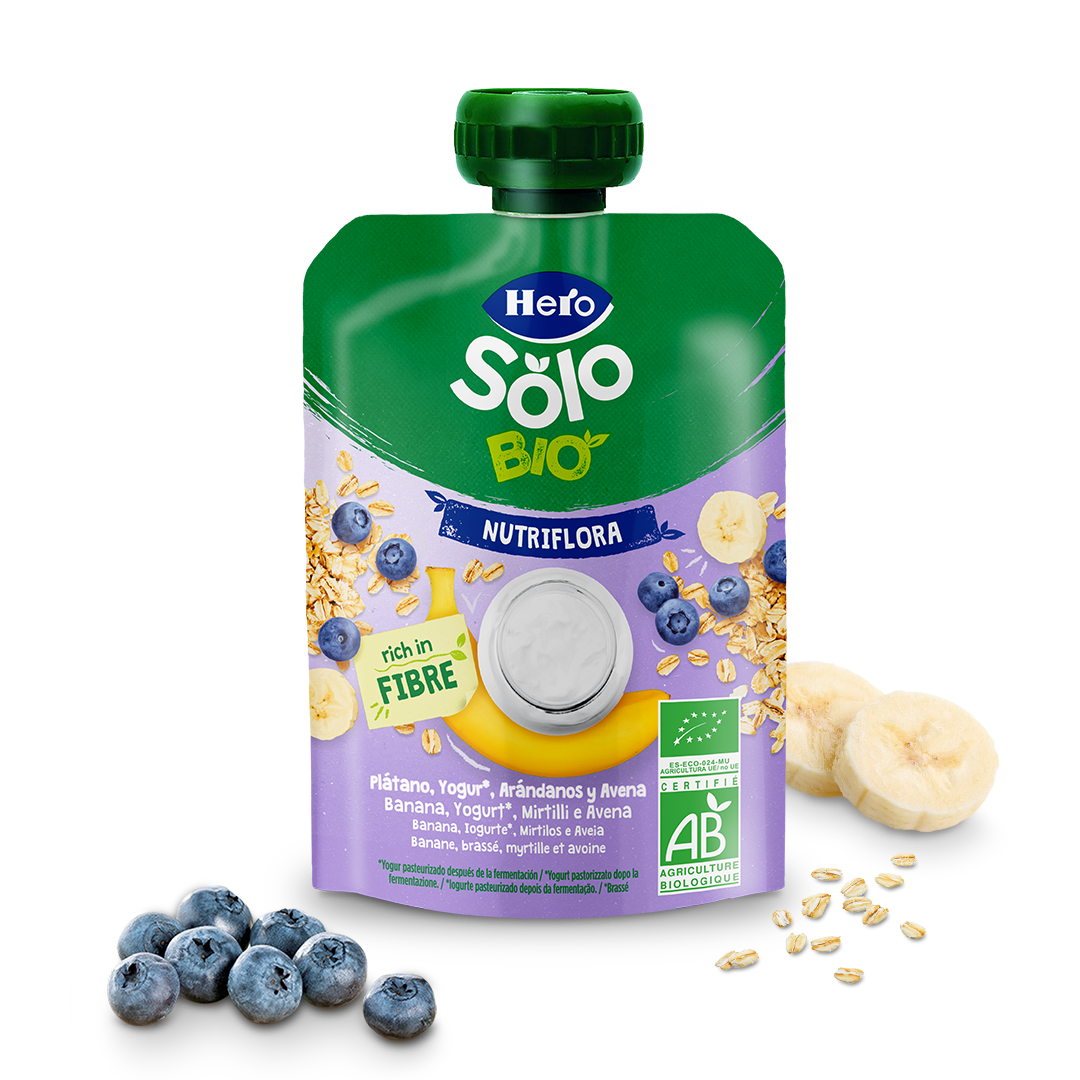 Bolsita Hero Solo Bio Nutriflora plátano yogur arándanos y avena